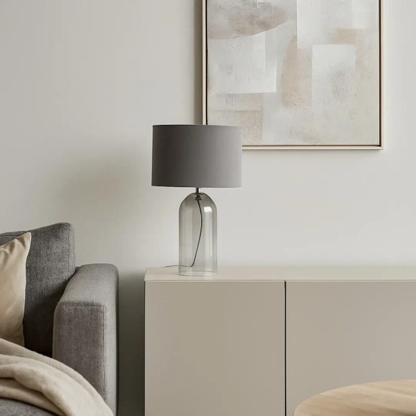 Stołowa lampa do salonu Luxin 74048 szklana dymiona tuba szary