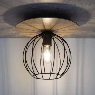 Industrialna lampa sufitowa Cyber 32354 druciana czarna drewno