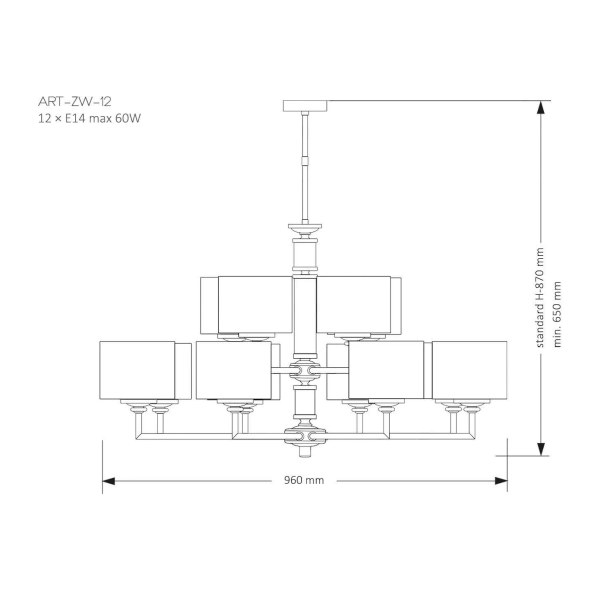 Klasyczny żyrandol Artu ART-ZW-12 (N) nad stół nikiel brązowy