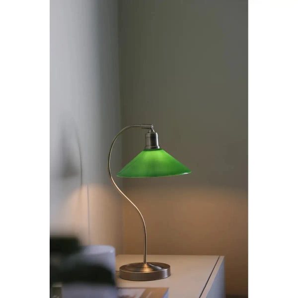 Zielona lampa stołowa VELA mosiądz 108864 metalowa retro trójkątna 1xE27