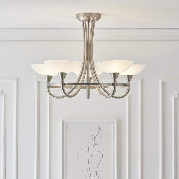 Lampa sufitowa CAGNEY-5SC Endon szklane kielichy satynowy chrom białe