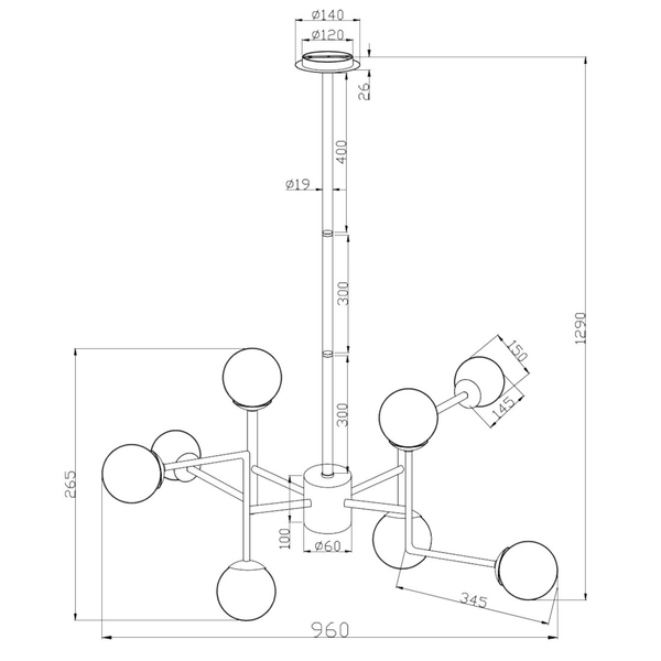 LAMPA sufitowa ERICH MOD221-PL-08-G Maytoni modernistyczna OPRAWA plafoniera molekuły szklane kule miedziana