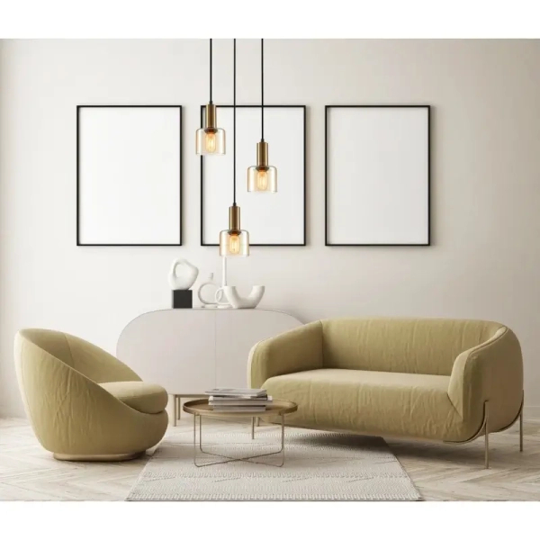 Salonowa lampa wisząca Santia PND-65342-3A-BRO+AMB szklana do salonu miedziana bursztynowa
