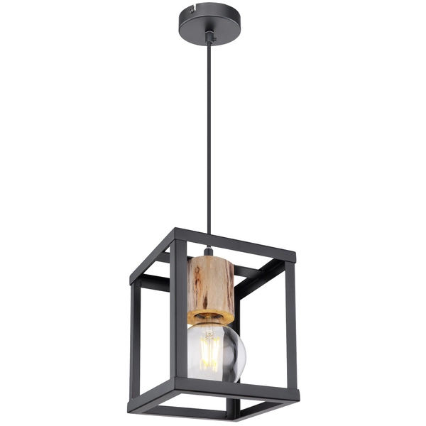 Wisząca LAMPA skandynawska HAGAR 15476H Globo metalowa OPRAWA prostokątny ZWIS klatka industrialna czarna drewniana czarna dre