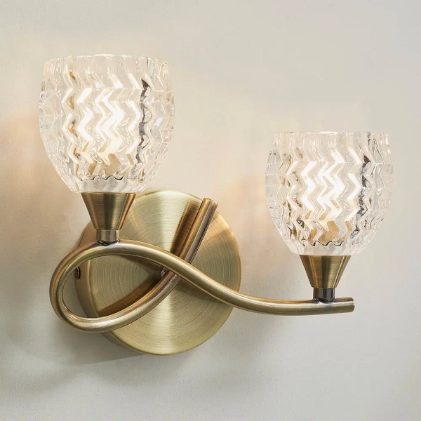 Podwójna lampa ścienna Boyer BOYER-2WBAB-L szklana mosiądz przezroczysty