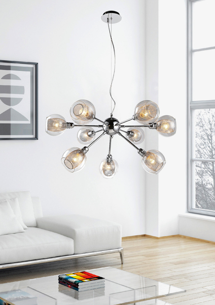 Lampa wisząca DIXI 39-65018 szklana kule siatki sticks chrom przezroczyste