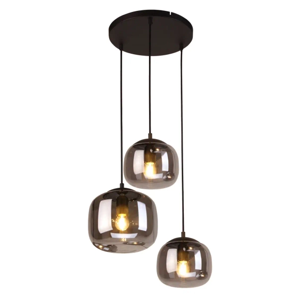 Potrójna szklana wisząca lampa Calto PND-67705-3-BK-SG przydymiona