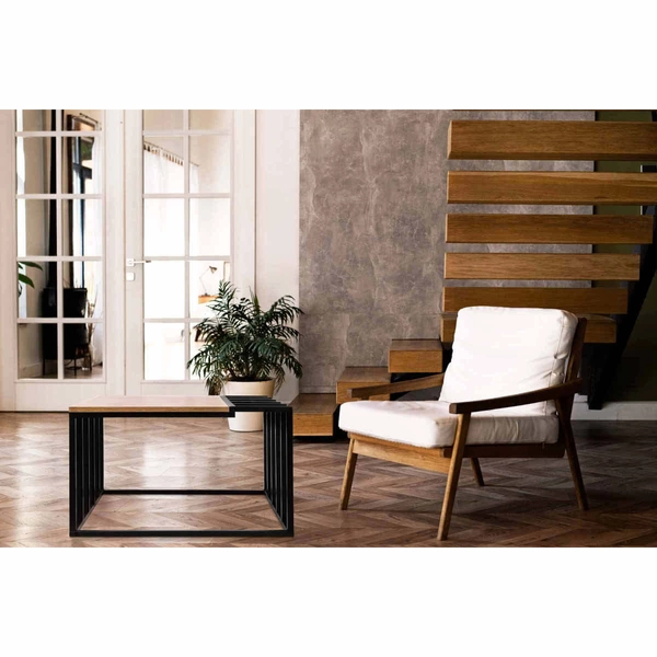 Stolik kawowy Kaja Home KS-27 STOLIK industrialny metalowy drewniany czarny