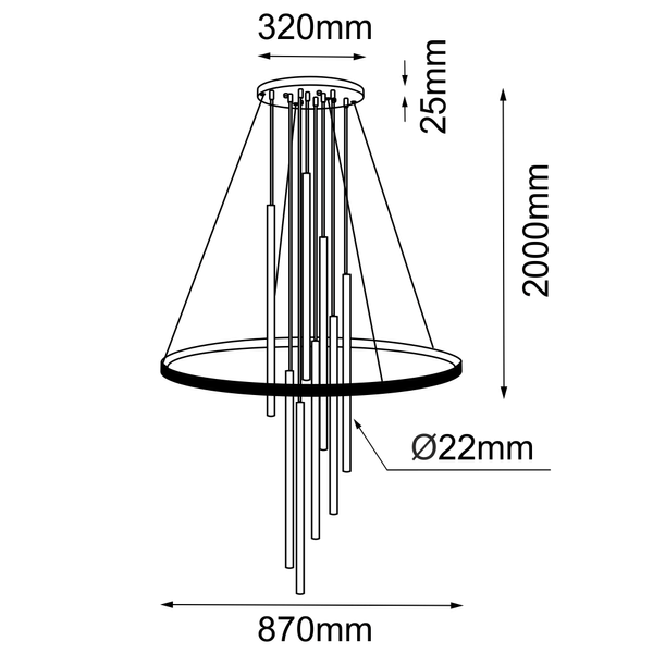Wisząca lampa okrąg LUNA 5215 LED 54W 3000K tuba czarny mosiądz