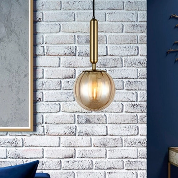 LAMPA wisząca RAVENA PND-2324-1 BRO+AMB Italux loftowa OPRAWA szklana kula ZWIS ball mosiądz bursztynowa