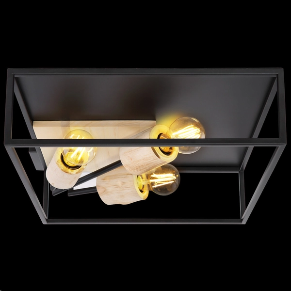 Plafon LAMPA skandynawska HAGAR 15477D1 Globo prostokątna OPRAWA sufitowa klatka metalowa czarna drewniana czarna drewniana