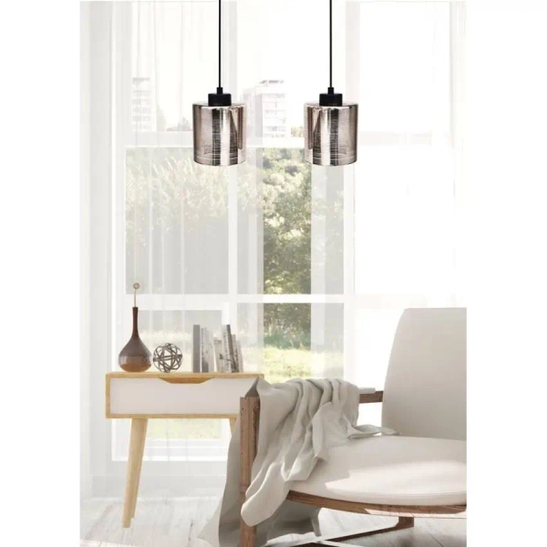 Wisząca lampa szklana tuba COX 32-53879 do salonu chrom czarny