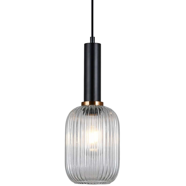 LAMPA wisząca ANTIOLA PND-5588-1M-BK+CL Italux szklana OPRAWA plisowany ZWIS loftowy czarny przezroczysty