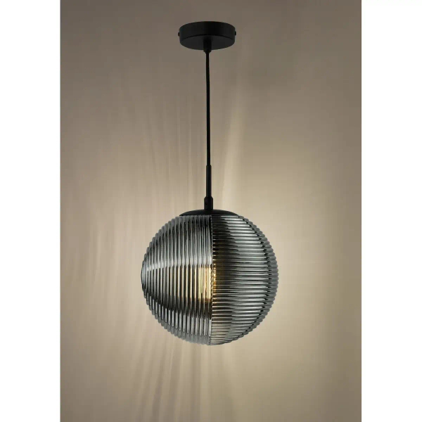 Kulista wisząca lampa Evander EVA0122 kula czarna przydymiona