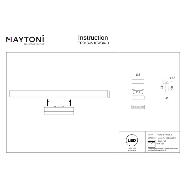 Regulowana lampa magnetyczna Basis TR013-2-10W3K-B LED 10W 3000K do szyny czarna