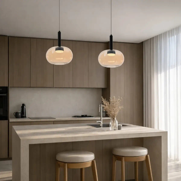 Szklana wisząca lampa BUENO złota czarna 31-50465 1xGx53 owalna nad stół