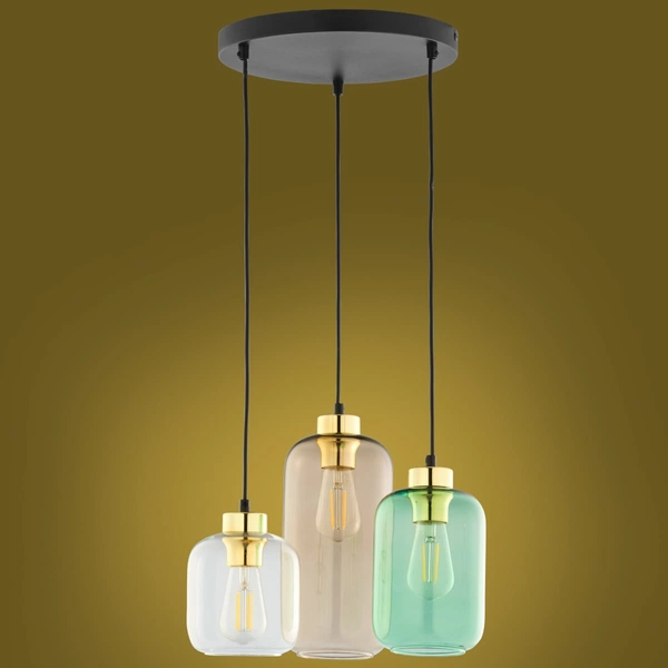 Potrójna wisząca lampa Marco 3325 TK Lighting owalna szklana wielokolorowa