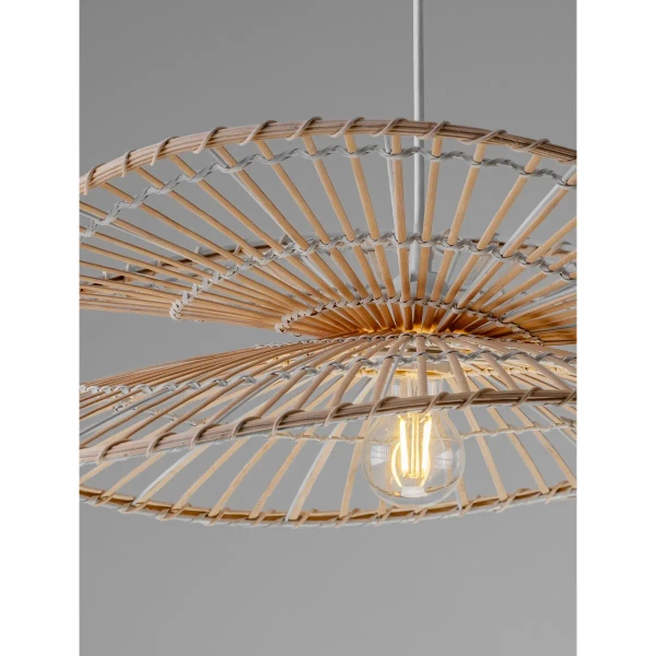 Lampa wisząca z kloszem SELVORA LE45374 kapelusz drewno biały