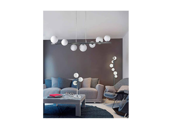 Designerska lampa podłogowa Sybilla do sypialni chrom biała