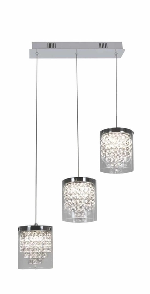 Wisząca lampa glamour Diamondia 3-punktowa do jadalni chrom