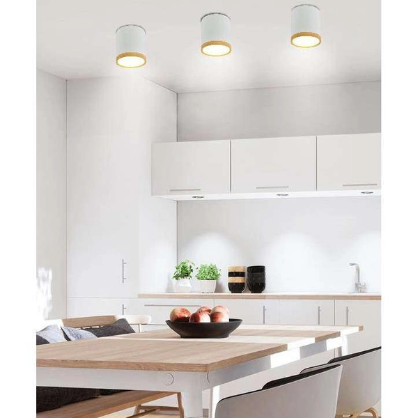 Sufitowa lampa 2273624 downlight LED 5W 4000K metalowa tuba biała drewniana