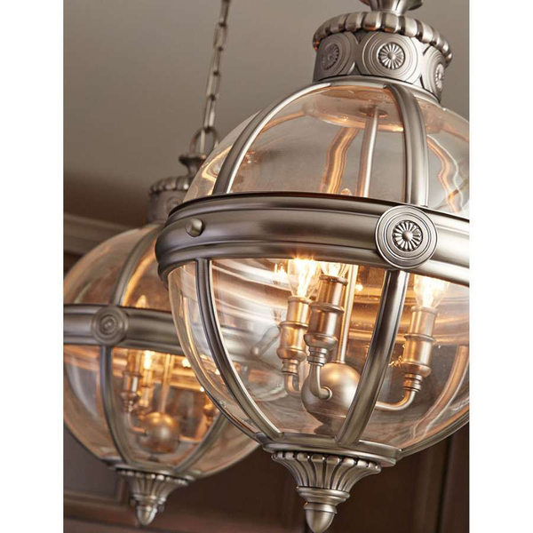 LAMPA wisząca FE-ADAMS-3P-ANL Elstead FEISS metalowa OPRAWA rustykalna ZWIS kula ball na łańcuchu nikiel przezroczysta