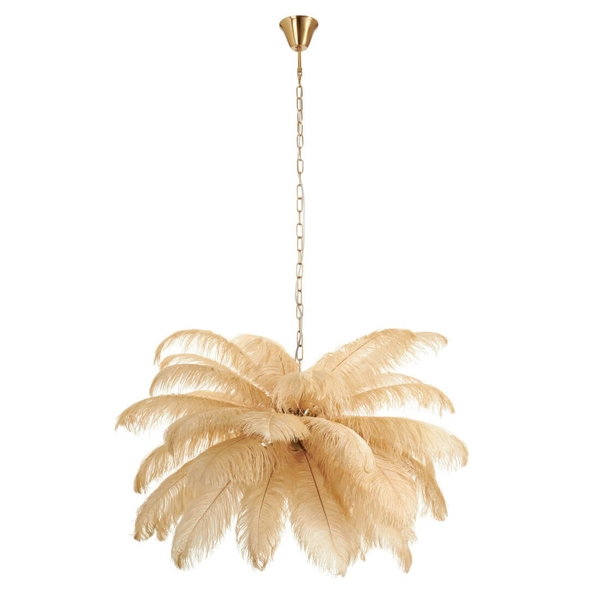 Nowoczesna lampa wisząca EMU ST-DN127 beige pióra beżowy złoty