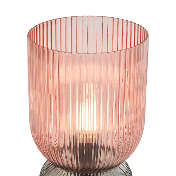 Żebrowana stołowa lampa Rhubarb RHU4203 do sypialni szklana różowa