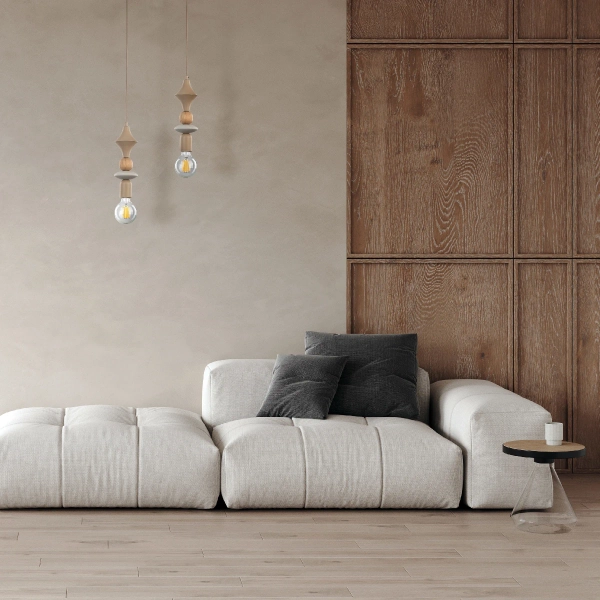 Drewniana lampa sufitowa zwis Tower Sabia Wood 10959 geometryczna beżowy