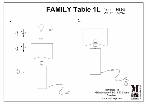 Nowoczesna lampa nocna Family 108246 na szafkę nocną tkanina biała 