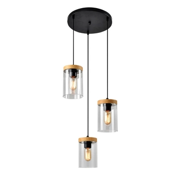 Szklana lampa zwieszana Wels 33-22011 przydymiony drewniany czarny