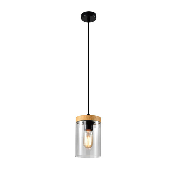 Szklana lampa wisząca Wels 31-21984 przydymiony drewniany czarny