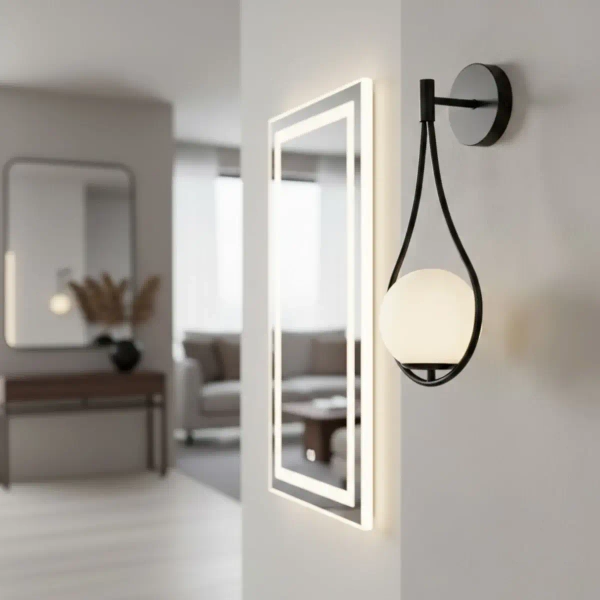 Kinkiet ścienny art deco DROP ST-F079 biały czarny szklany metalowy G9 klosz do sypialni