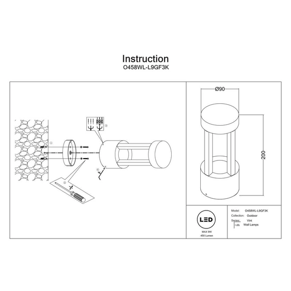 Kinkiet ścienny balkonowy Vint O458WL-L9GF3K Maytoni IP65 grafitowy