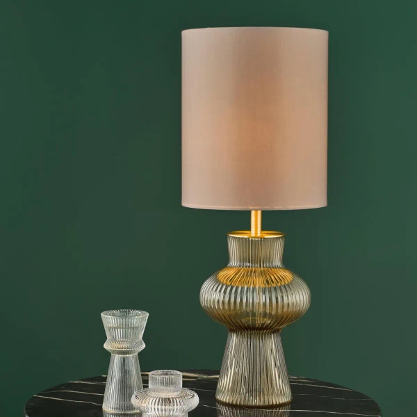 Sypialniana stołowa lampa Suelita SUE4229 na komodę brązowy mosiądz