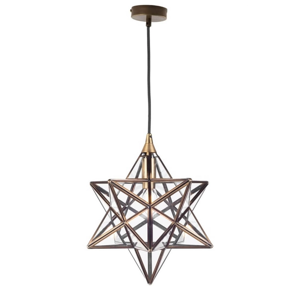 Wisząca lampa metalowa szklana Ilario ILA0175 gwiazda czarna mosiądz