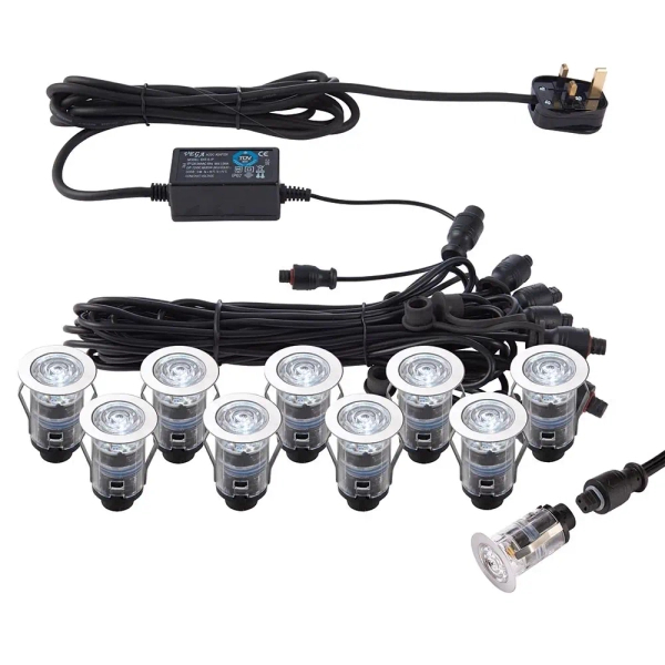 Oczka 10 szt. zestaw IKON 76615 LED 0,75W 6500K na taras IP67 srebrne