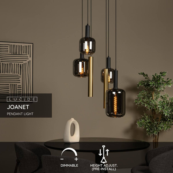 Loftowa lampa wisząca JOANET 45494/16/96 molekułowa szklana czarna złota