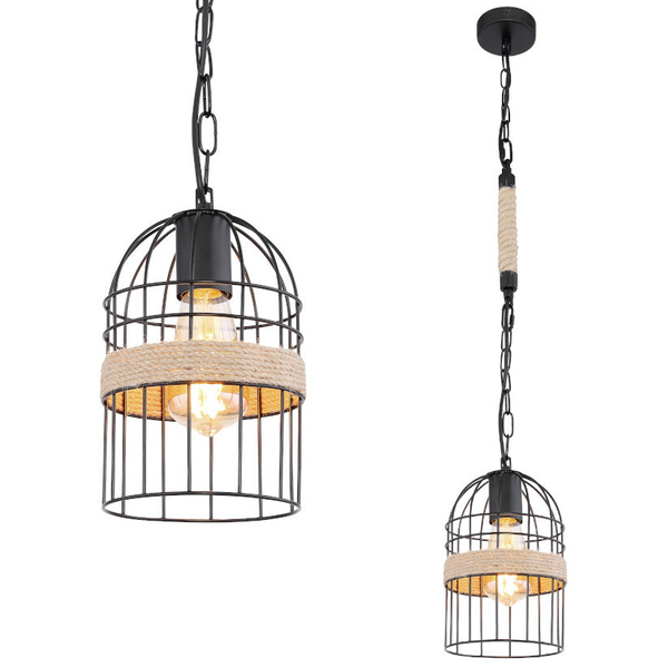Marynistyczna lampa wisząca HALIA 15677H Globo loftowa klatka czarna brązowa