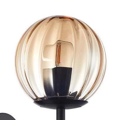 Ścienna lampa loftowa Ravena WL-2324-1 BK+AMB kula do sypialni czarna bursztynowa