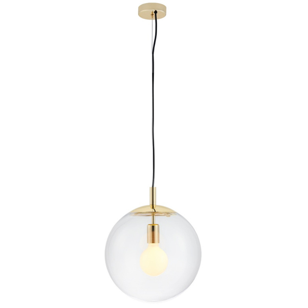 Wisząca LAMPA hygge ALUR 10738109 Kaspa szklana OPRAWA kulisty ZWIS skandynawski kula ball złota przezroczysta