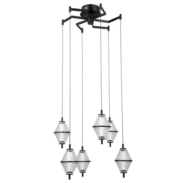 Wisząca lampa Fuente PND-34395-6-BK LED 180W 3000K czarny przezroczysty