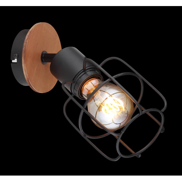 Ścienna lampa druciana Willa 54037-1 do salonu czarna drewno