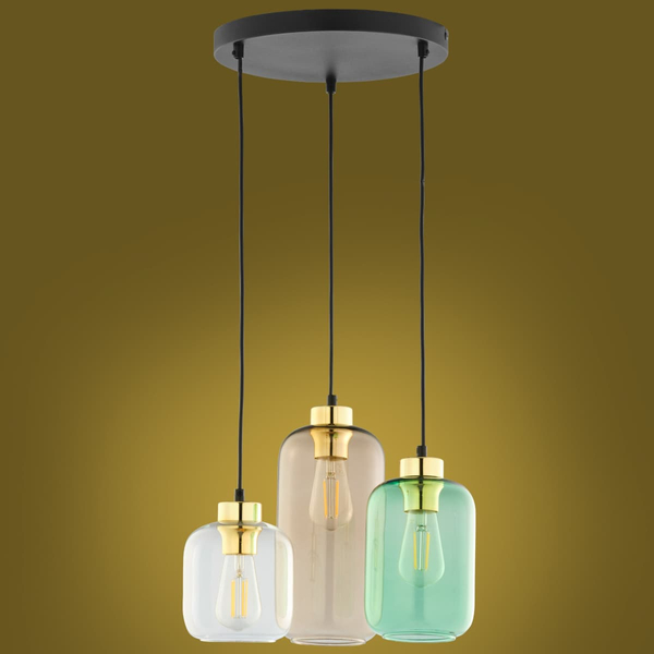 Potrójna wisząca lampa Marco 3325 TK Lighting owalna szklana wielokolorowa
