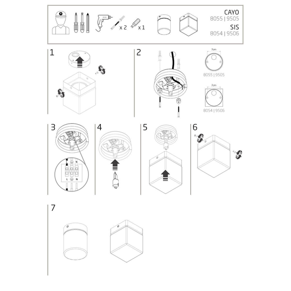 Kwadratowy plafon SIS 8054 IP44 kostka szklany metalowy biały czarny