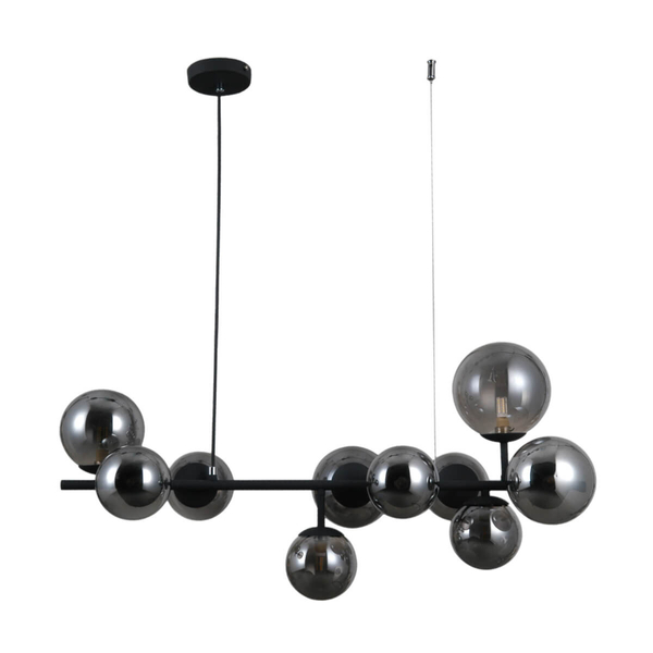 Modernistyczna LAMPA wisząca FRONTERA PND-40423-10 Italux metalowa OPRAWA szklane kule zwis czarny przydymiony