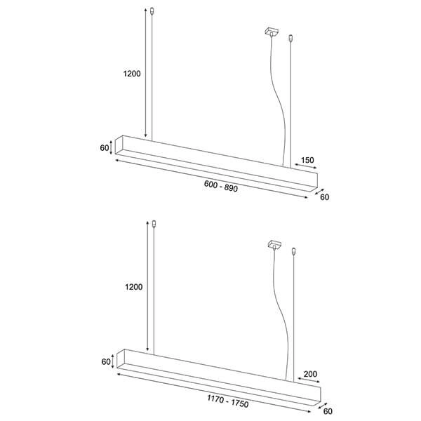 Lampa prostokątna zwisowa Lupinus 5115015203-1 Elkim LED 56W 4000K liniowa czarna