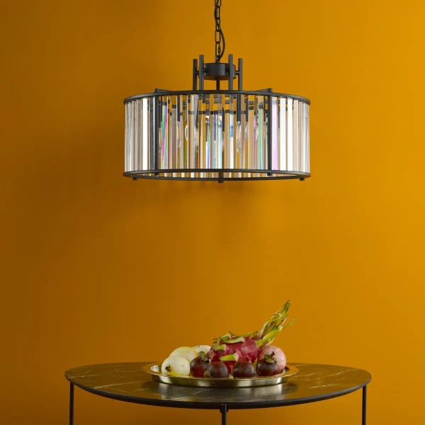 Kryształowa wisząca lampa Kiran KIR0522 regulowana na łańcuchu czarna