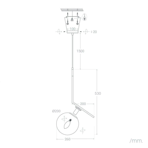 Zwisająca lampa salonowa Milano ABR-LWKT-E27 Abruzzo kula szklana złota