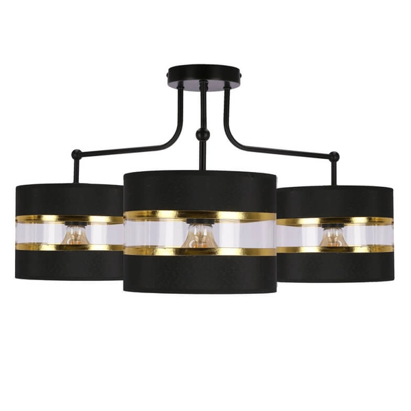 3-punktowa lampa sufitowa Andy abażurowa czarna złota